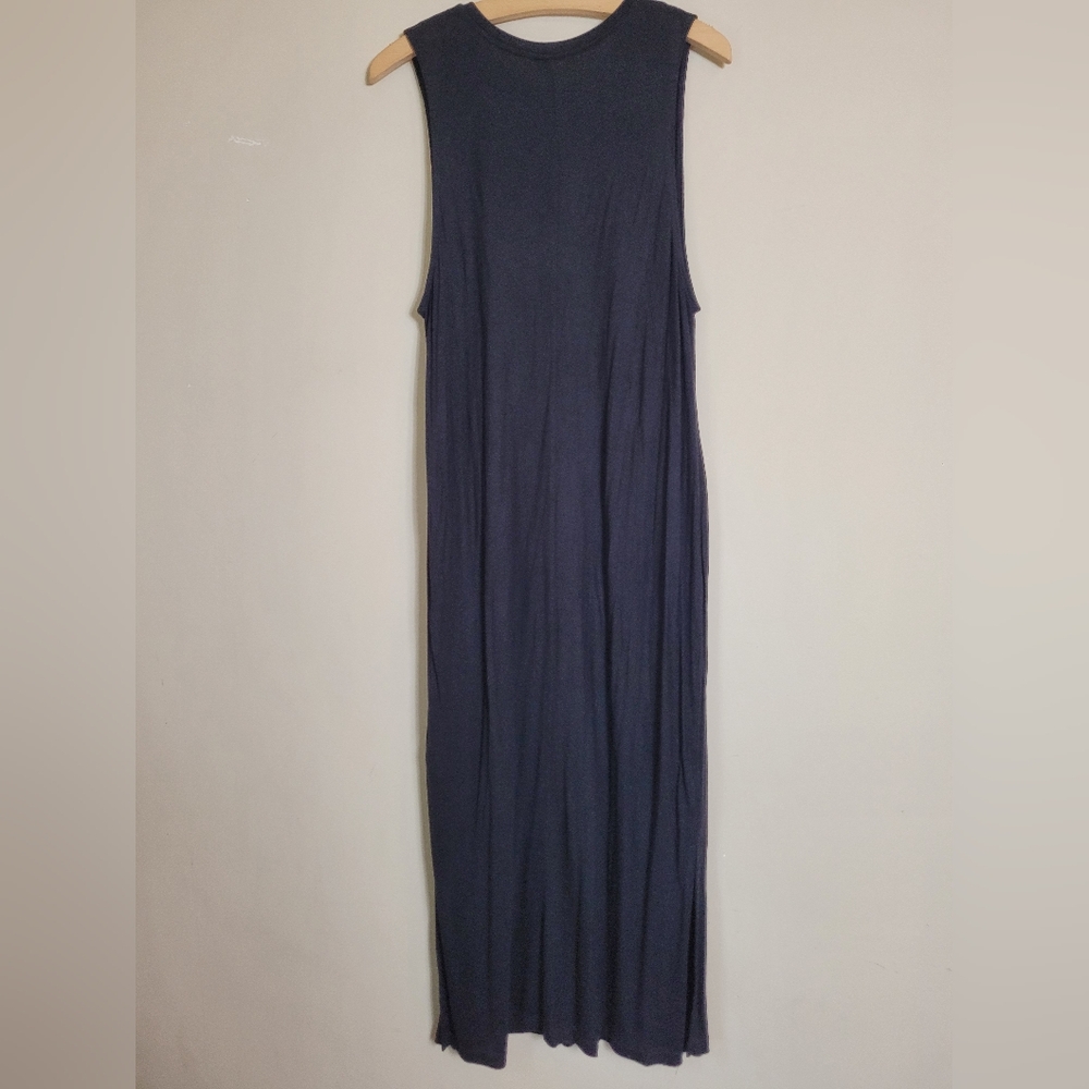 H&M Blach Sheath Tea Length Dress Crew Neck Sleeveless Large